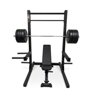 Squat rack s�t, 212 cm h�j, med dips funktion og 147,5 kg v�gtstangs�t.