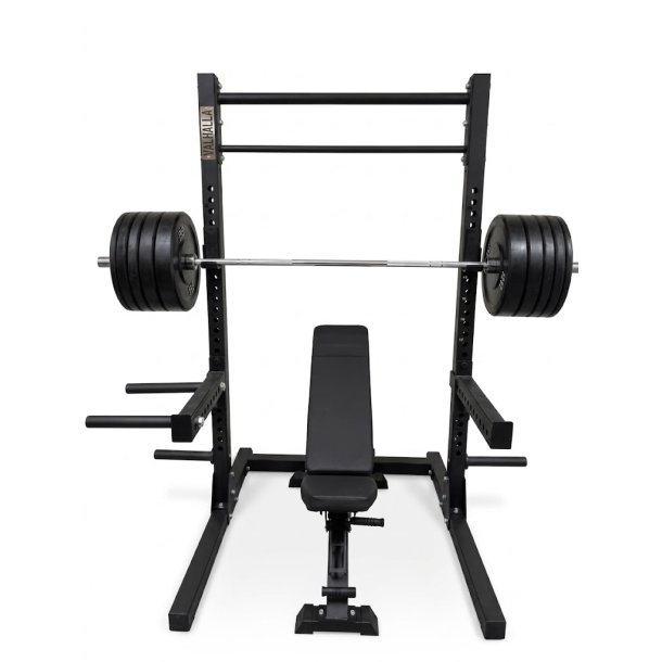 Squat rack s�t, 212 cm h�j, med dips funktion og 147,5 kg v�gtstangs�t.