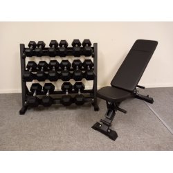Hexagon h�ndv�gt s�t 9-25 kg samt justerbar tr�ningsb�nk