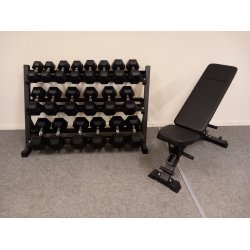 Hexagon h�ndv�gt s�t 9-30 kg samt justerbar tr�ningsb�nk