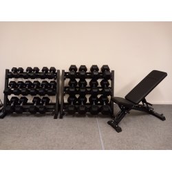 Hexagon h�ndv�gt s�t 8-40 kg samt justerbar tr�ningsb�nk