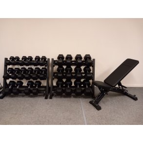 Hexagon hndvgt st 8-40 kg samt justerbar trningsbnk