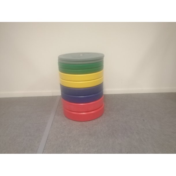 Bumper plates, 150 kg st farvede